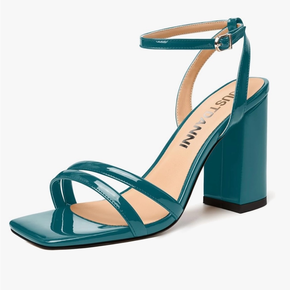 JustDanni Teal Patent Strappy Heels